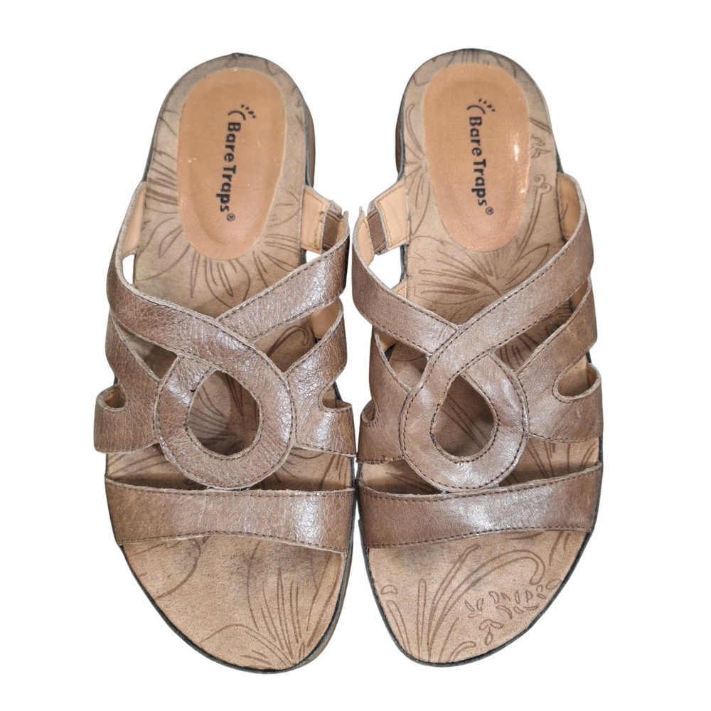 Bare Traps Dara Casual Brown Leather Wedge Slide Sandals Women's 8.5 M
